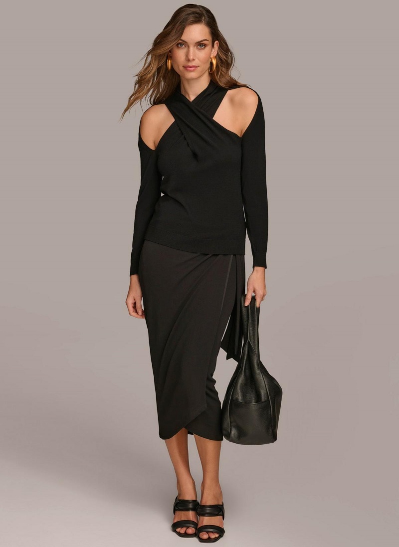 Black Donna Karan Twist Front Sweaters and Tops | MY_DK89064