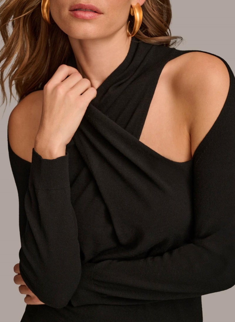 Black Donna Karan Twist Front Sweaters and Tops | MY_DK89064