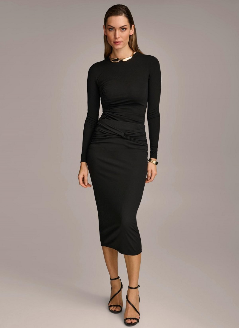 Black Donna Karan Twist Waist Skirt | MY_DK26362