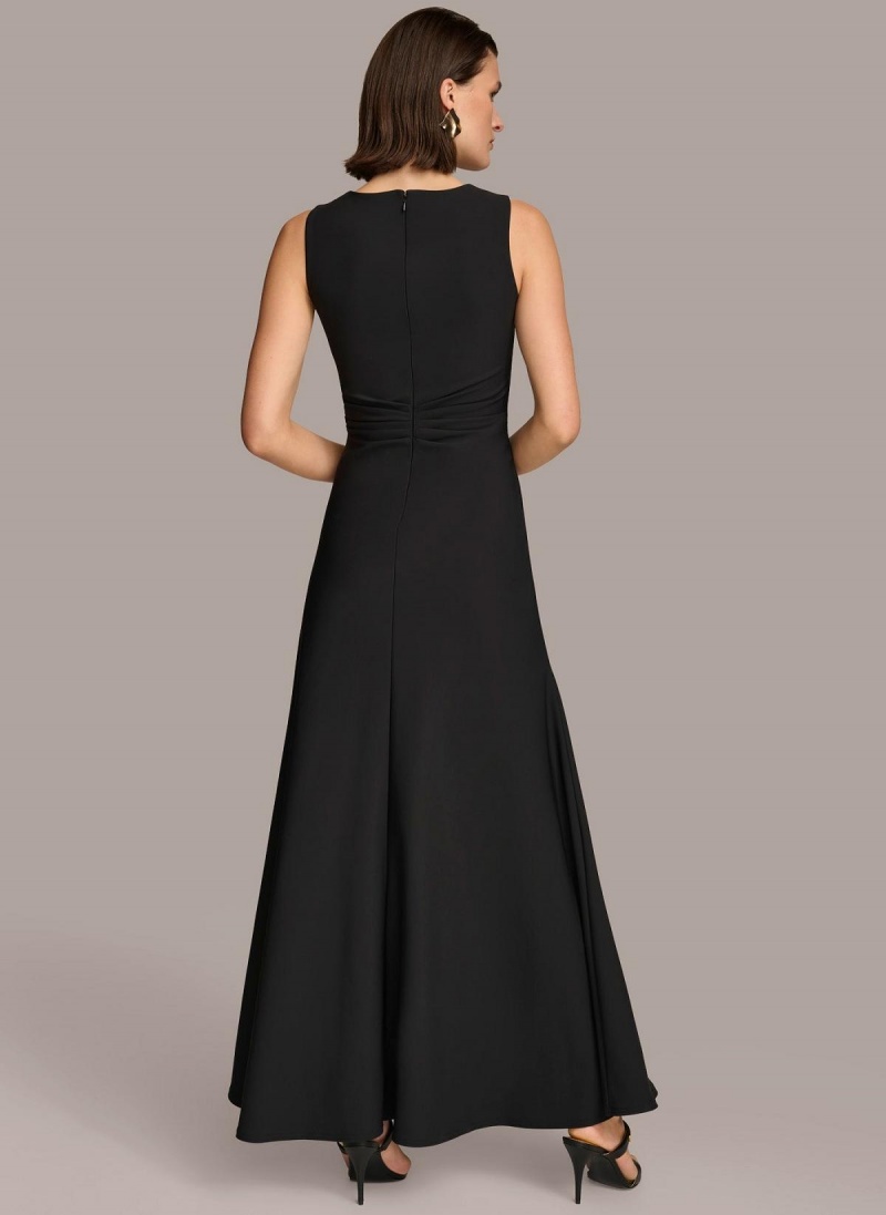 Black Donna Karan Vneck Twist Front Gown Dress | MY_DK36116