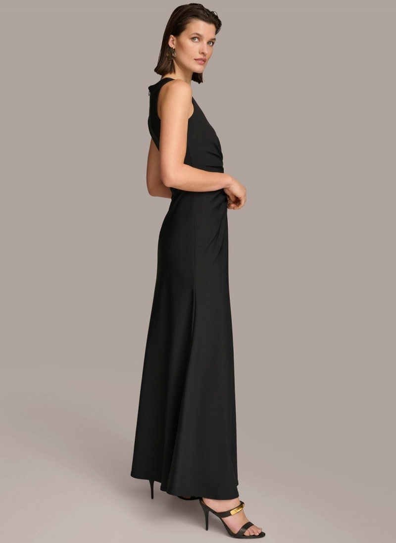 Black Donna Karan Vneck Twist Front Gown Dress | MY_DK36116