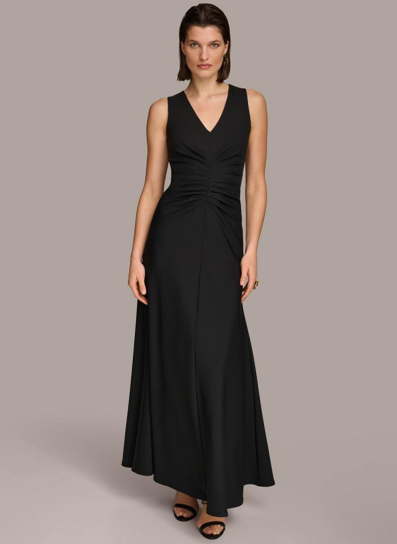 Black Donna Karan Vneck Twist Front Gown Dress | MY_DK36116