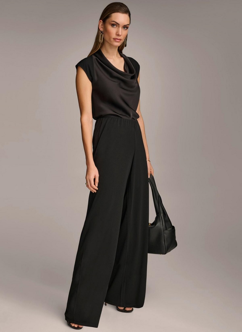 Black Donna Karan Wide Leg Flat Front Pants | MY_DK64145