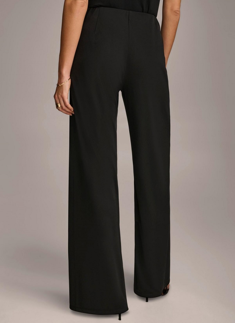 Black Donna Karan Wide Leg Flat Front Pants | MY_DK64145