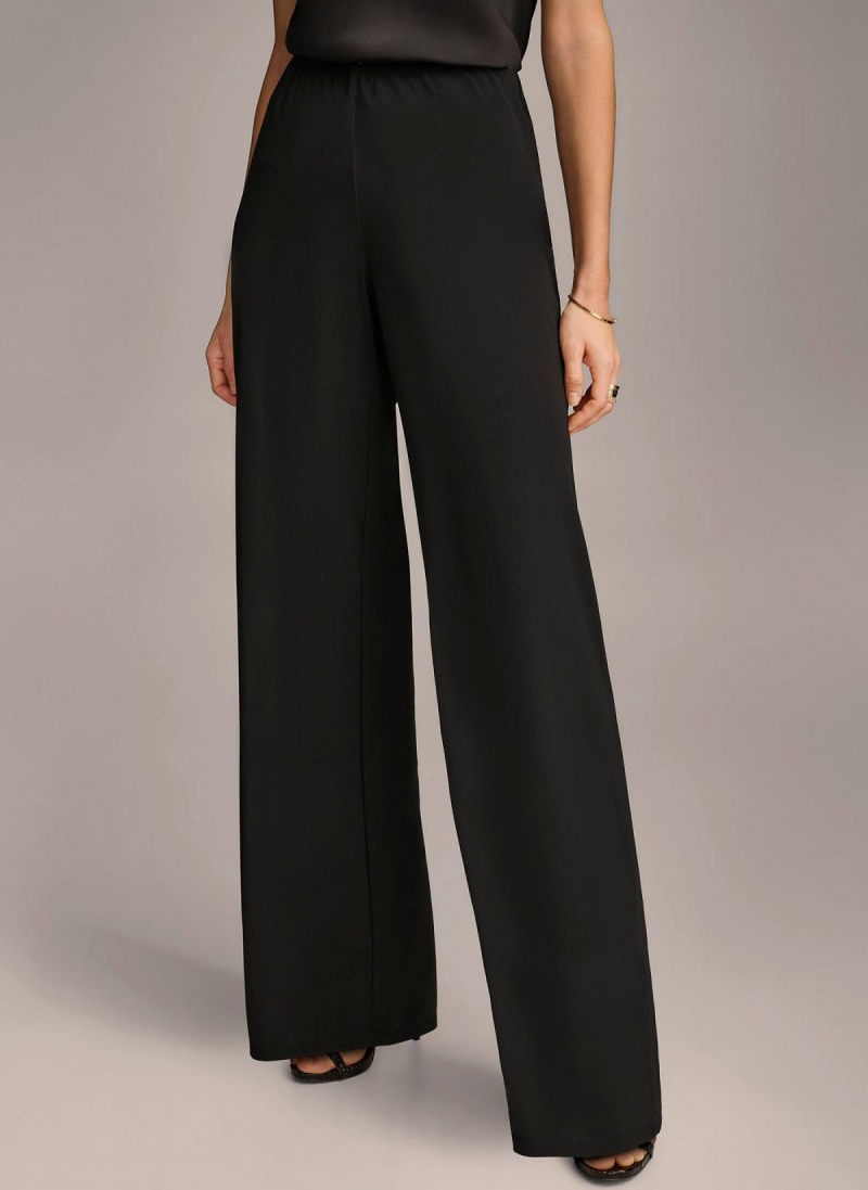 Black Donna Karan Wide Leg Flat Front Pants | MY_DK64145