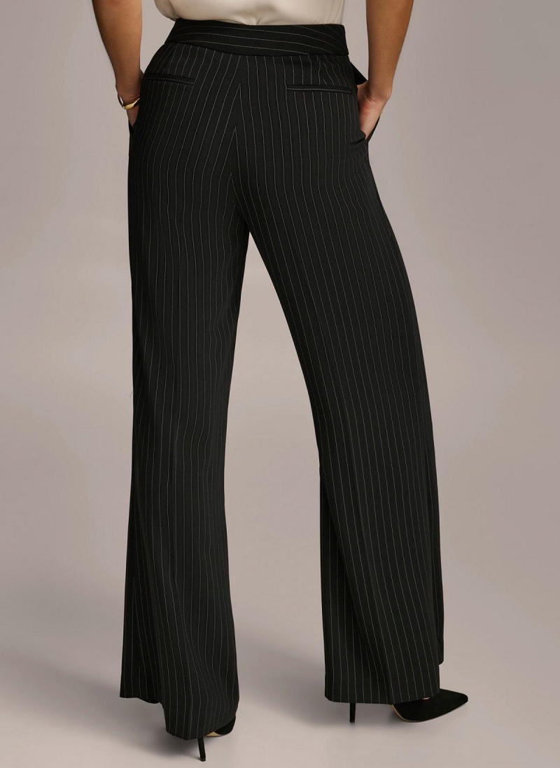 Black Donna Karan Wide Leg Pinstripe Pants | MY_DK33695