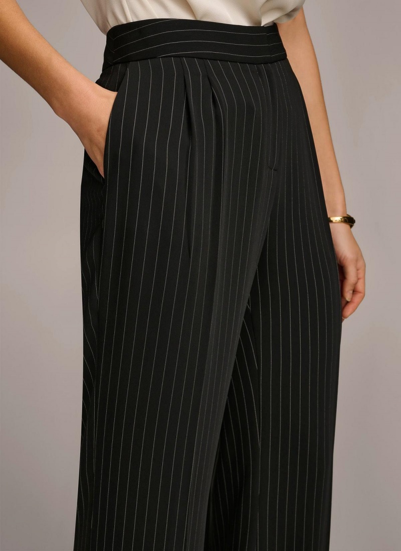 Black Donna Karan Wide Leg Pinstripe Pants | MY_DK33695