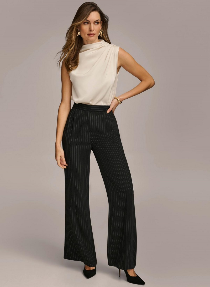 Black Donna Karan Wide Leg Pinstripe Pants | MY_DK33695