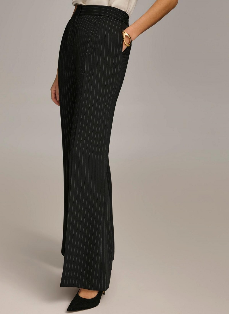 Black Donna Karan Wide Leg Pinstripe Pants | MY_DK33695