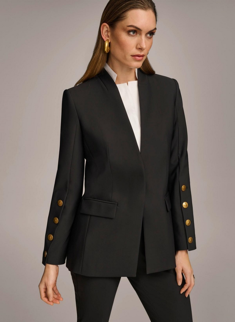 Black Donna Karan With Button Details On Sleeve Jacket | MY_DK41216