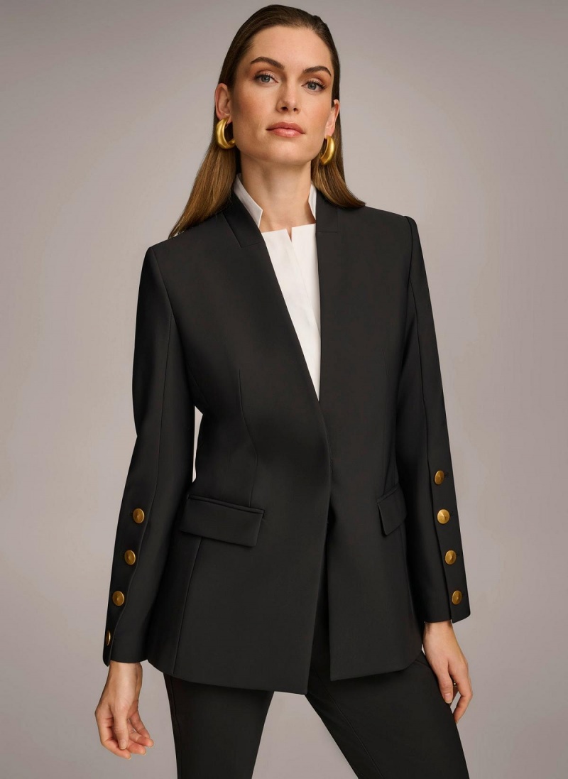 Black Donna Karan With Button Details On Sleeve Jacket | MY_DK41216