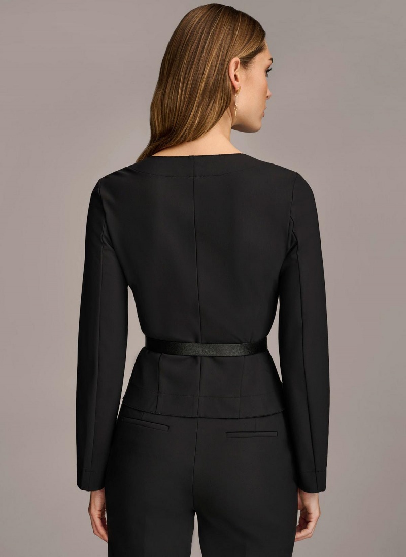 Black Donna Karan Wrap Jacket With Belt Sweaters and Tops | MY_DK30874