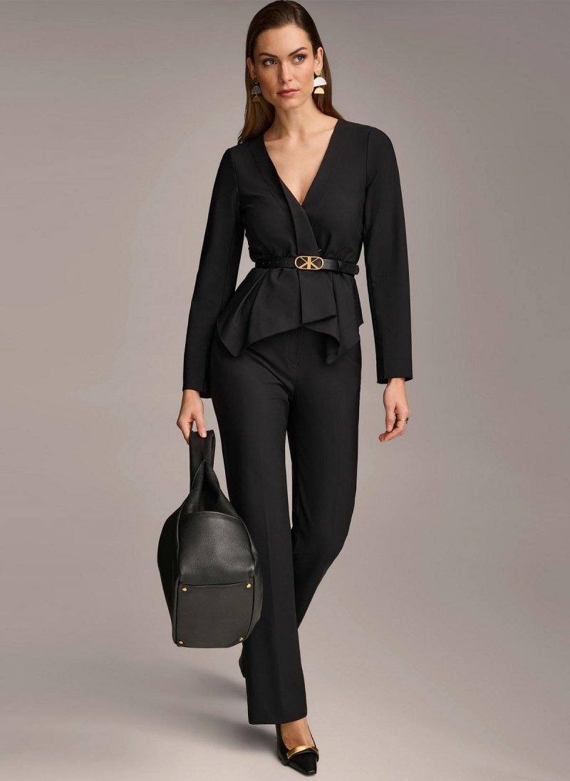 Black Donna Karan Wrap Jacket With Belt Sweaters and Tops | MY_DK30874