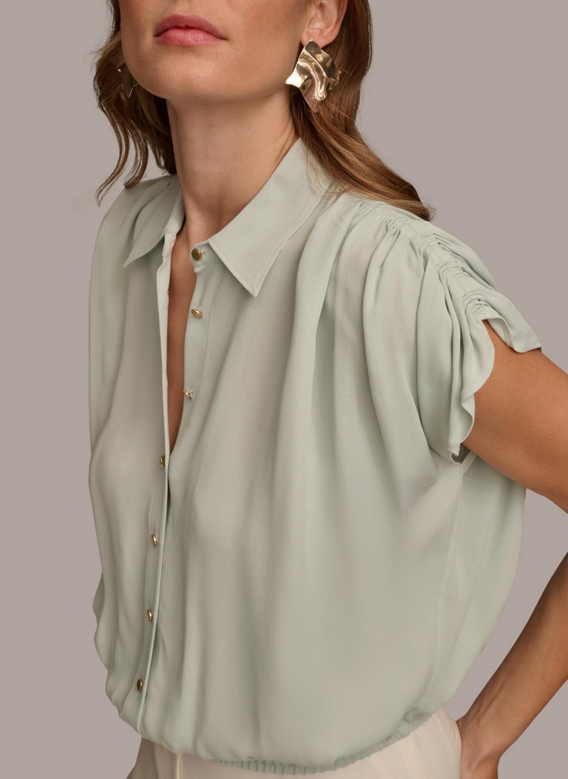 Blue Donna Karan Drop Shoulder Boyfriend Blouse Sweaters and Tops | MY_DK55804