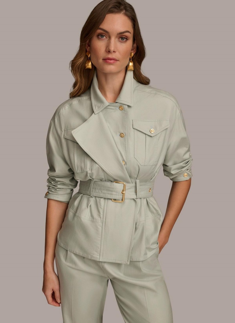 Blue Donna Karan Long Sleeve Belted Utility Jacket | MY_DK76757