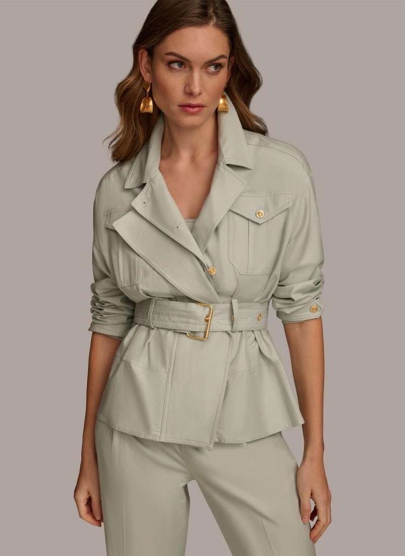 Blue Donna Karan Long Sleeve Belted Utility Jacket | MY_DK76757