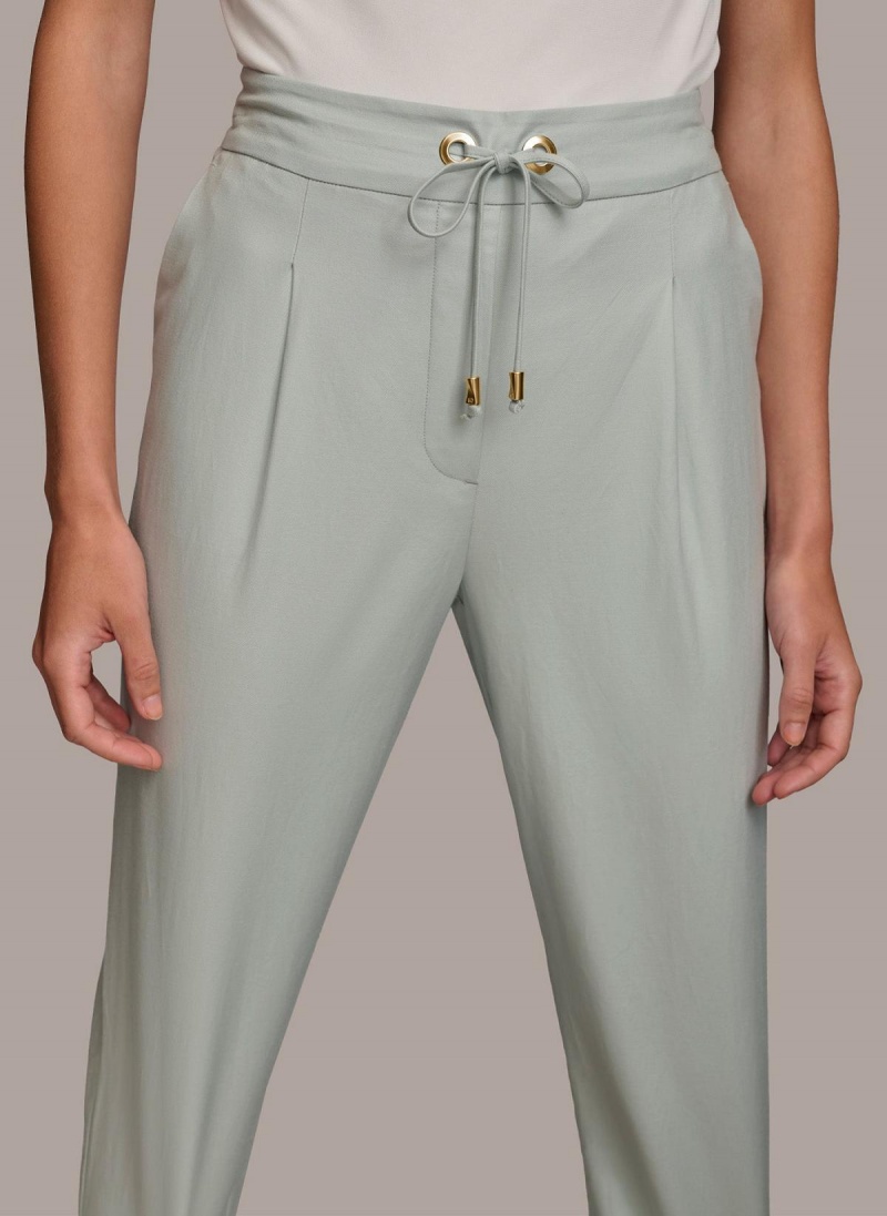 Blue Donna Karan Slim Tie Waist Cuff Pants | MY_DK43956