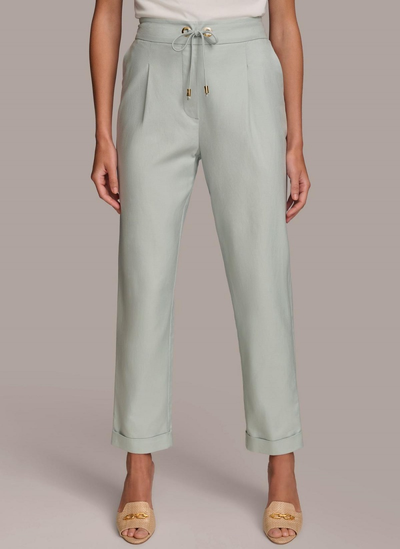 Blue Donna Karan Slim Tie Waist Cuff Pants | MY_DK43956