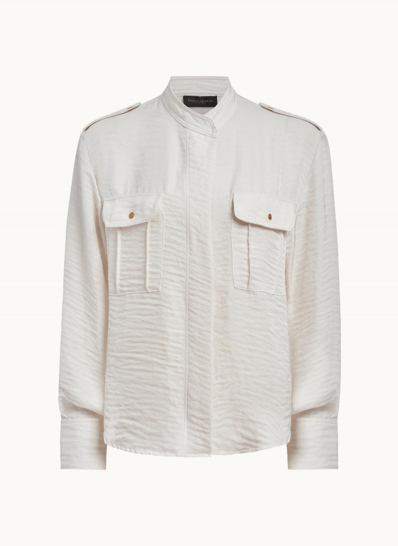 Cream Donna Karan Button Up With Pockets Sweaters and Tops | MY_DK54185