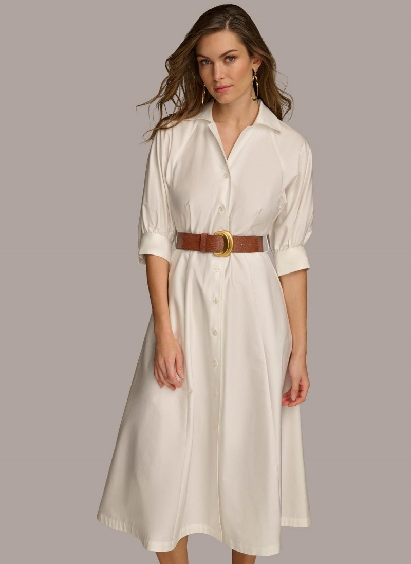 Cream Donna Karan Cotton Shirt Dress | MY_DK68774