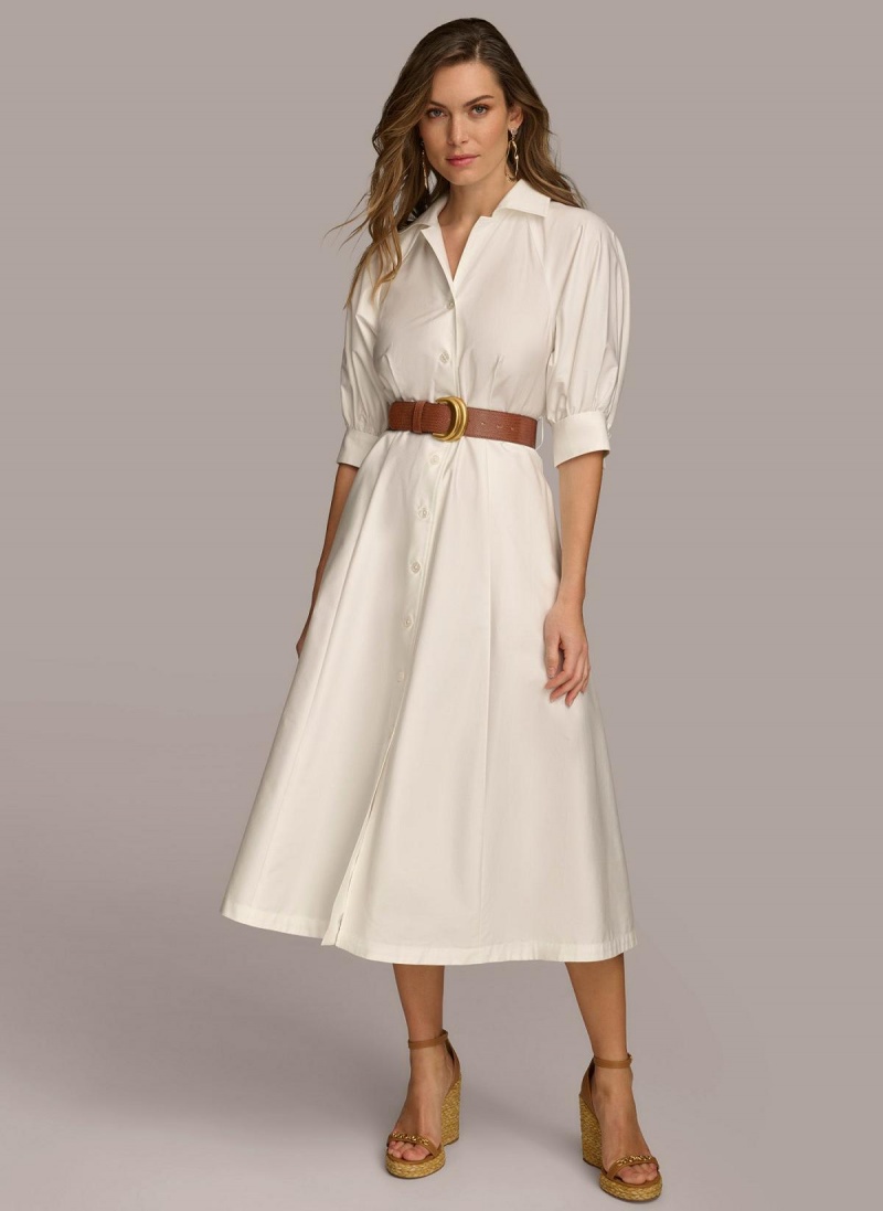 Cream Donna Karan Cotton Shirt Dress | MY_DK68774