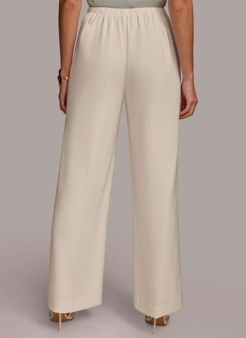 Cream Donna Karan Flat Front Wide Leg Pants | MY_DK24028