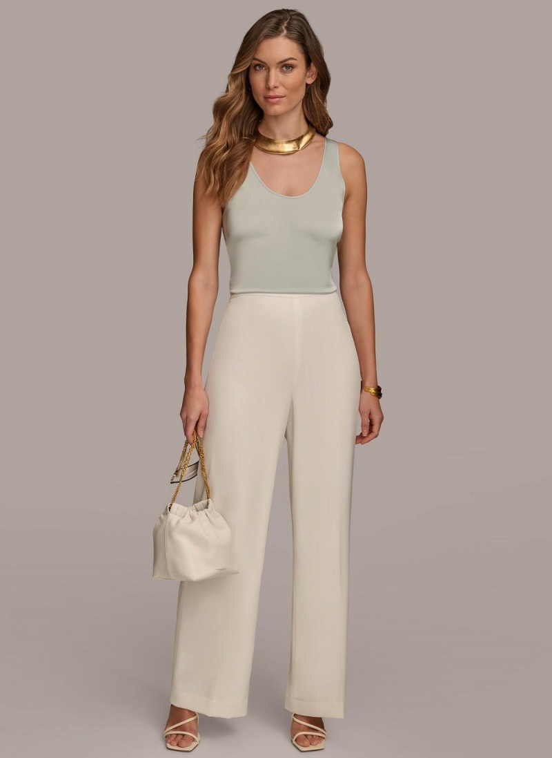 Cream Donna Karan Flat Front Wide Leg Pants | MY_DK24028