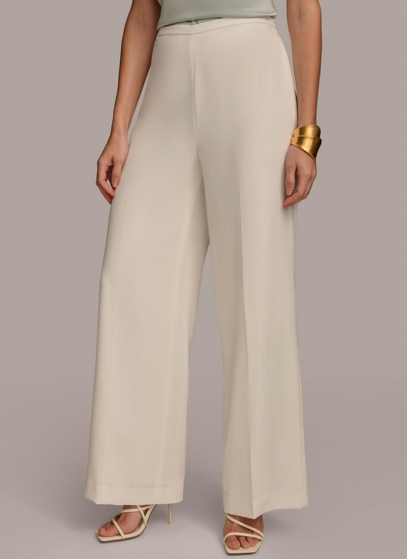 Cream Donna Karan Flat Front Wide Leg Pants | MY_DK24028