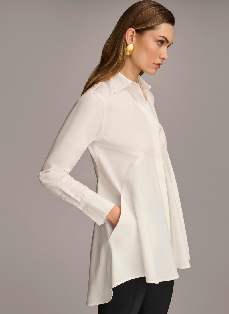 Cream Donna Karan Long Sleeve A-line Tunic Sweaters and Tops | MY_DK62106