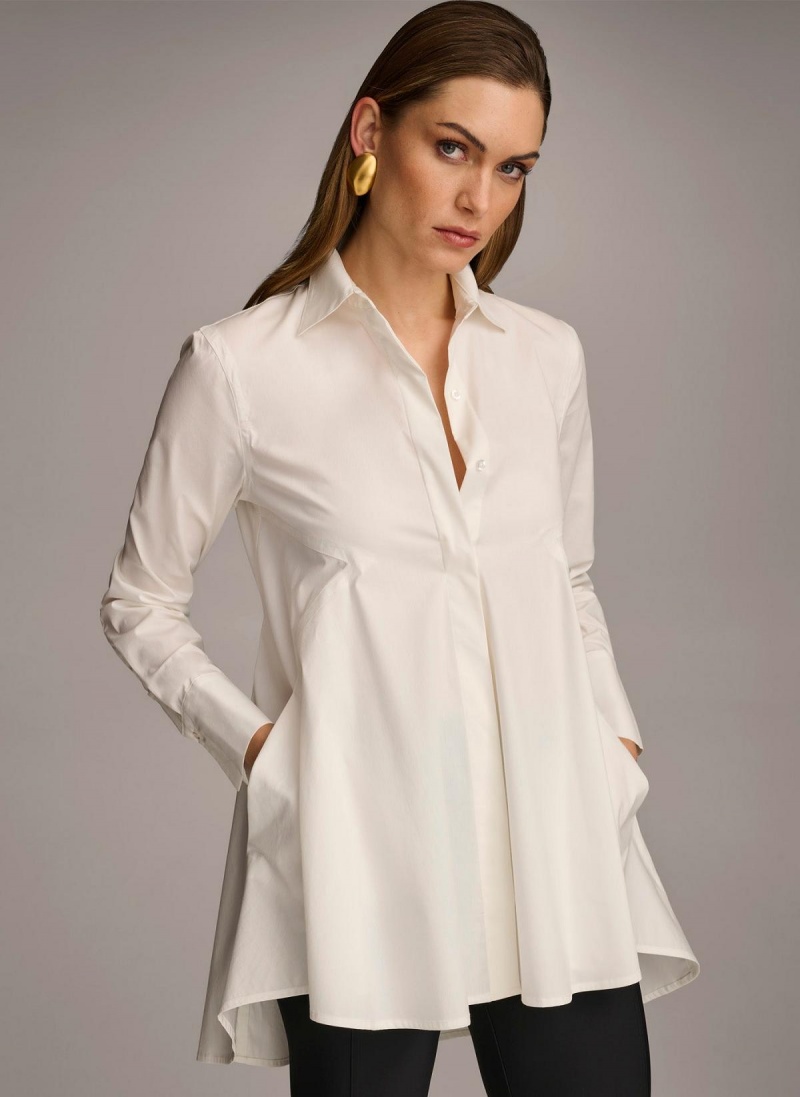 Cream Donna Karan Long Sleeve A-line Tunic Sweaters and Tops | MY_DK62106