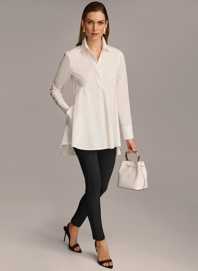 Cream Donna Karan Long Sleeve A-line Tunic Sweaters and Tops | MY_DK62106