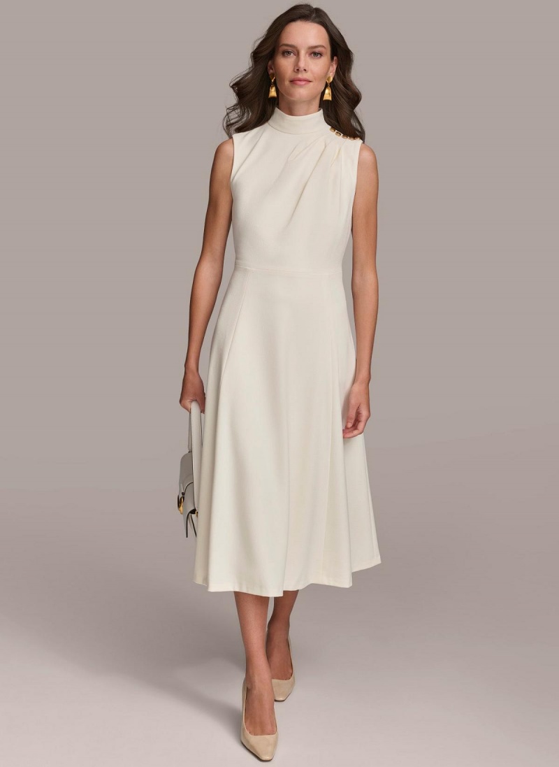 Cream Donna Karan Mock Neck Midi Dress | MY_DK79855