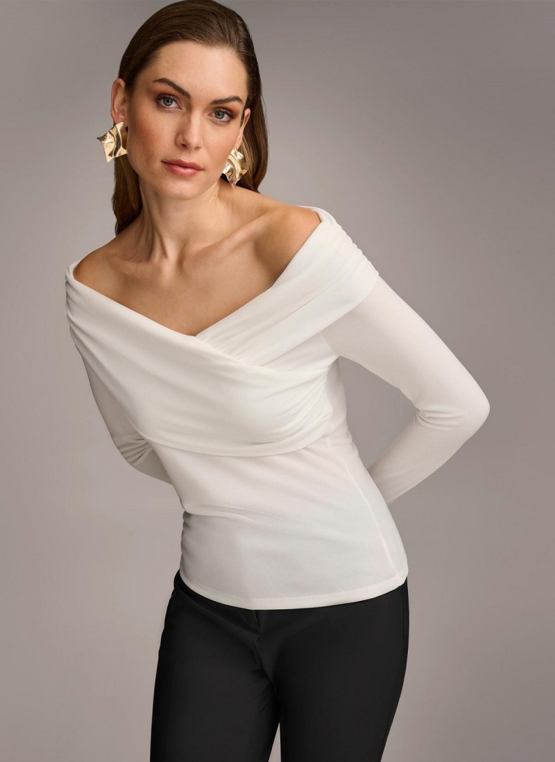 Cream Donna Karan Off Shoulder Wrap Sweaters and Tops | MY_DK63663