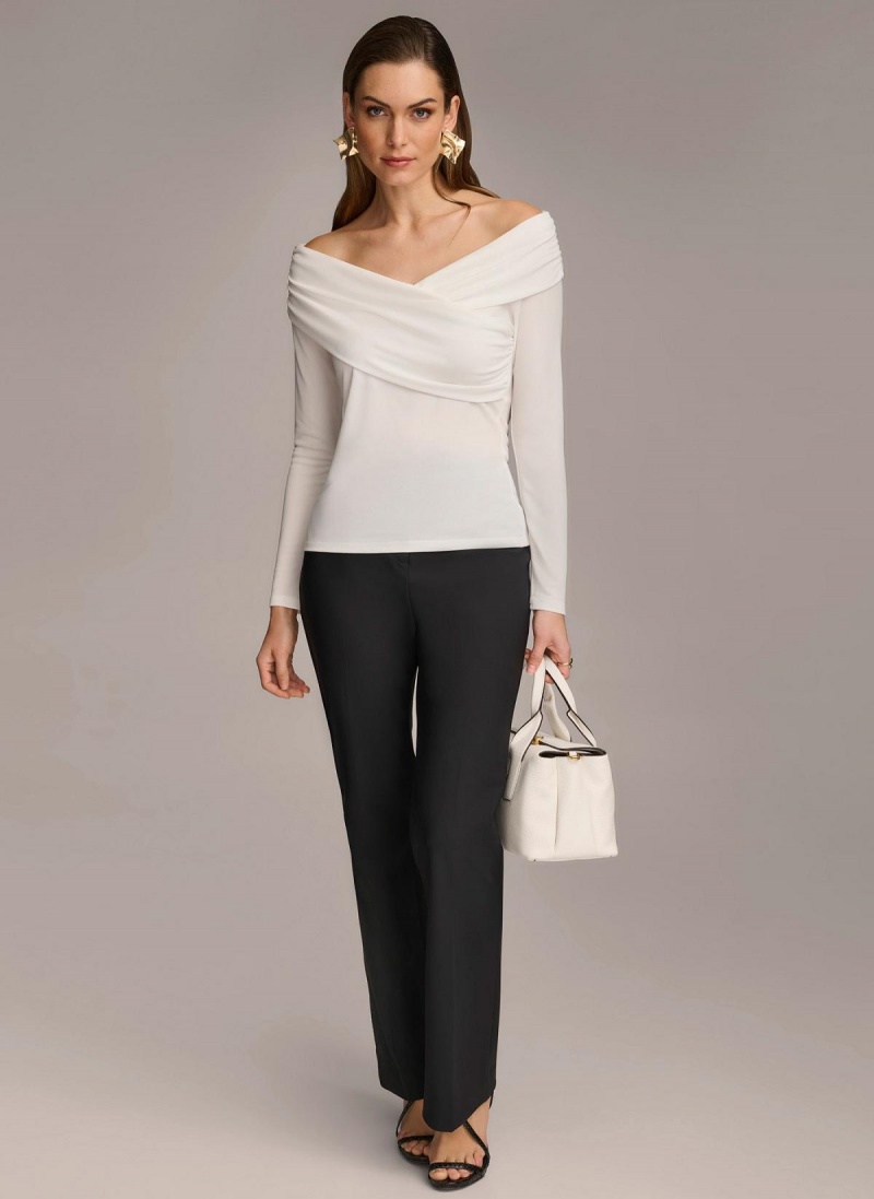 Cream Donna Karan Off Shoulder Wrap Sweaters and Tops | MY_DK63663