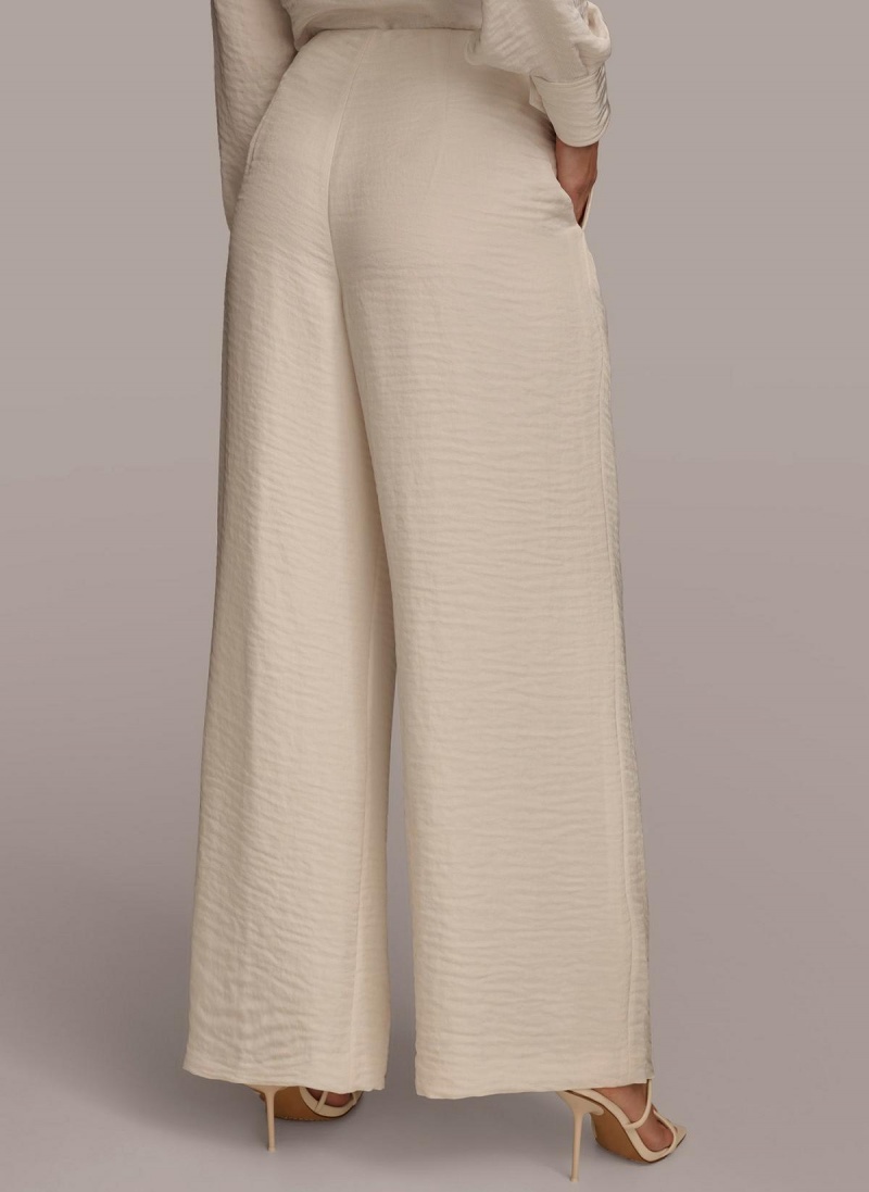 Cream Donna Karan Pleated Wide Leg Pants | MY_DK55523