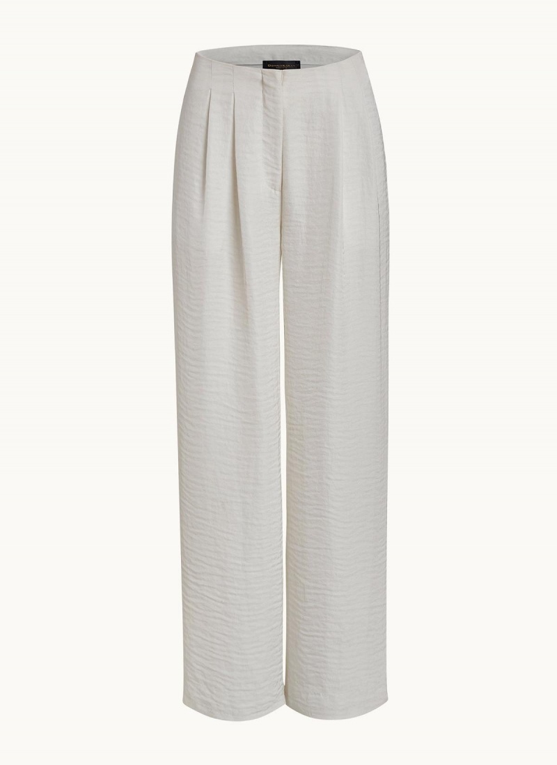 Cream Donna Karan Pleated Wide Leg Pants | MY_DK55523