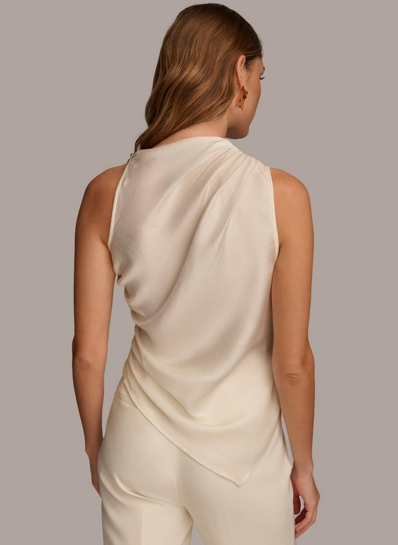 Cream Donna Karan Ruched With Angled Hem Sweaters and Tops | MY_DK99582