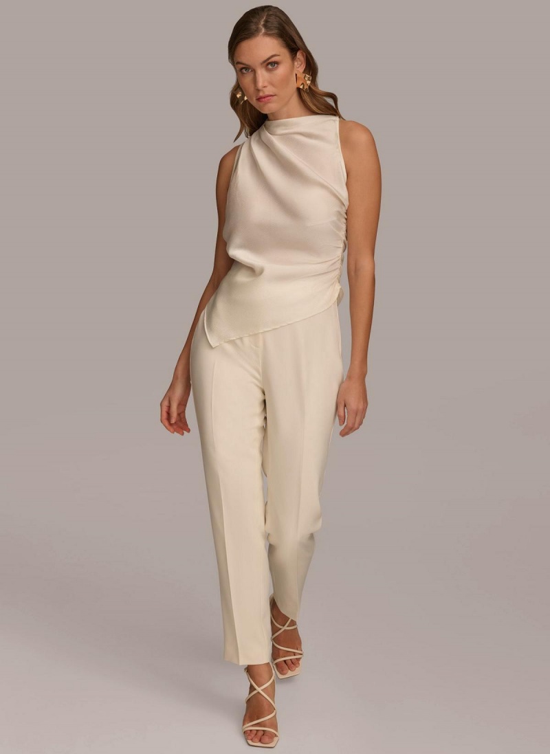 Cream Donna Karan Ruched With Angled Hem Sweaters and Tops | MY_DK99582