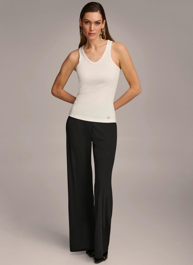 Cream Donna Karan Sleeveless Knit Shell Sweaters and Tops | MY_DK70844