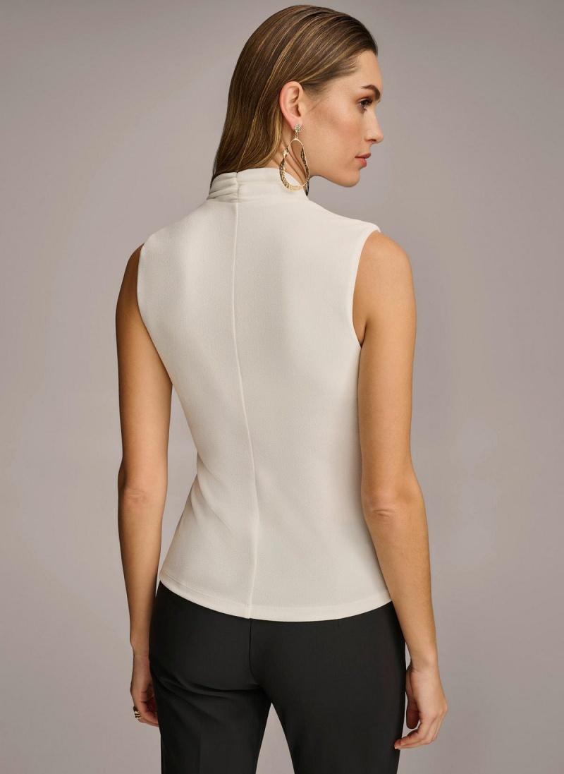 Cream Donna Karan V-neck With Hardware And Ruched Detail Sweaters and Tops | MY_DK44442