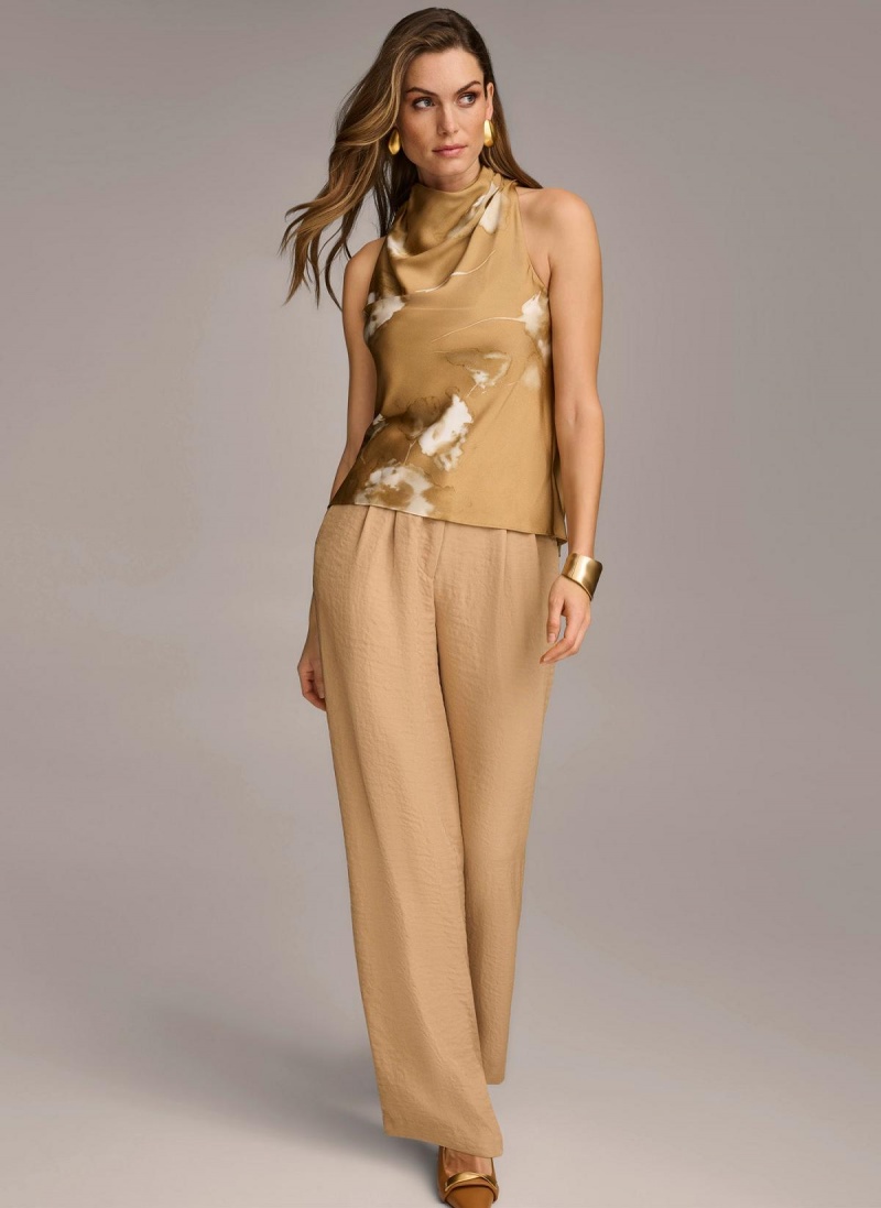 Gold Cream Donna Karan High Drape Neck Sweaters and Tops | MY_DK48072