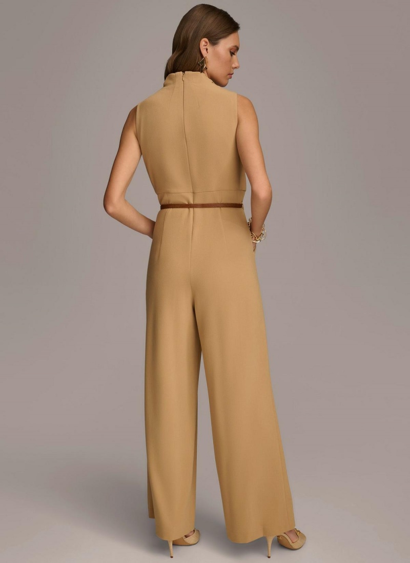 Gold Donna Karan Cowl Neck Belted With Pockets Jumpsuit | MY_DK70656