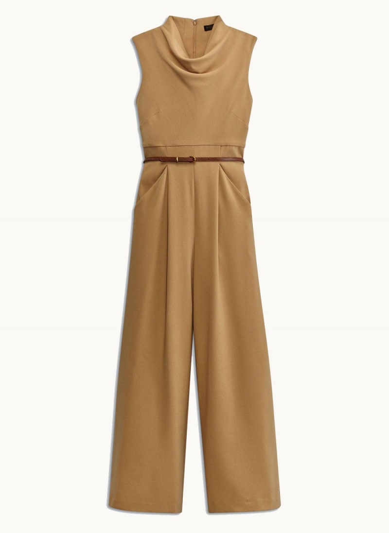 Gold Donna Karan Cowl Neck Belted With Pockets Jumpsuit | MY_DK70656