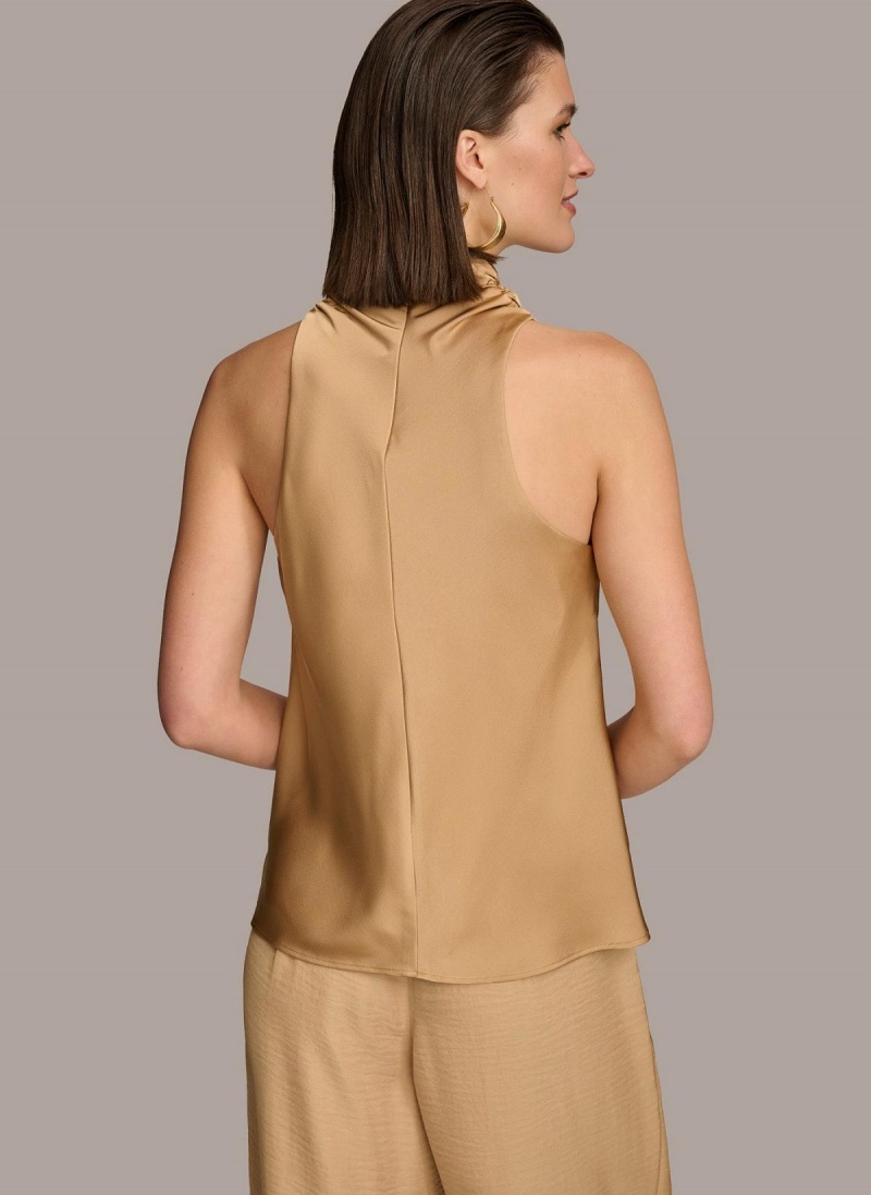 Gold Donna Karan High Drape Neck Sweaters and Tops | MY_DK82693