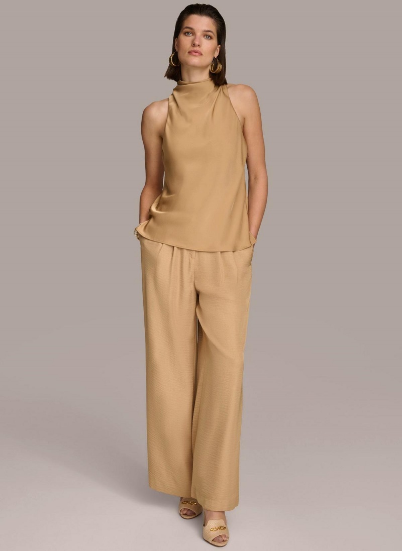 Gold Donna Karan High Drape Neck Sweaters and Tops | MY_DK82693