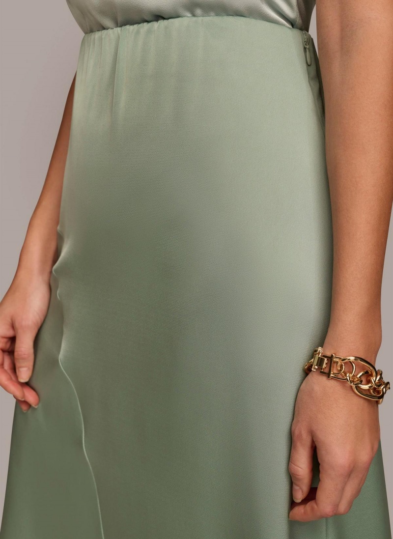 Green Donna Karan Asymmetrical Flare Hem Skirt | MY_DK22388