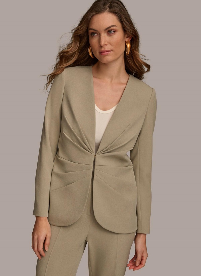 Light Green Donna Karan V Neck Cinched Closure Jacket | MY_DK42318