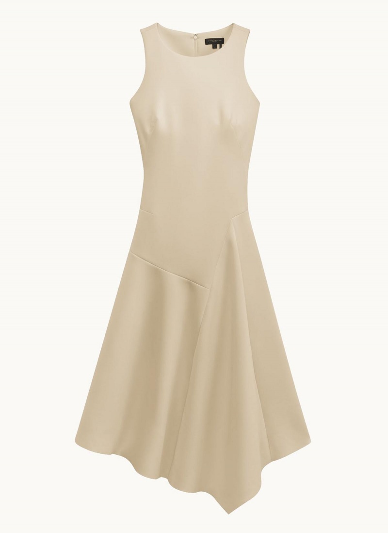 White Donna Karan Asymmetrical Midi Dress | MY_DK63029