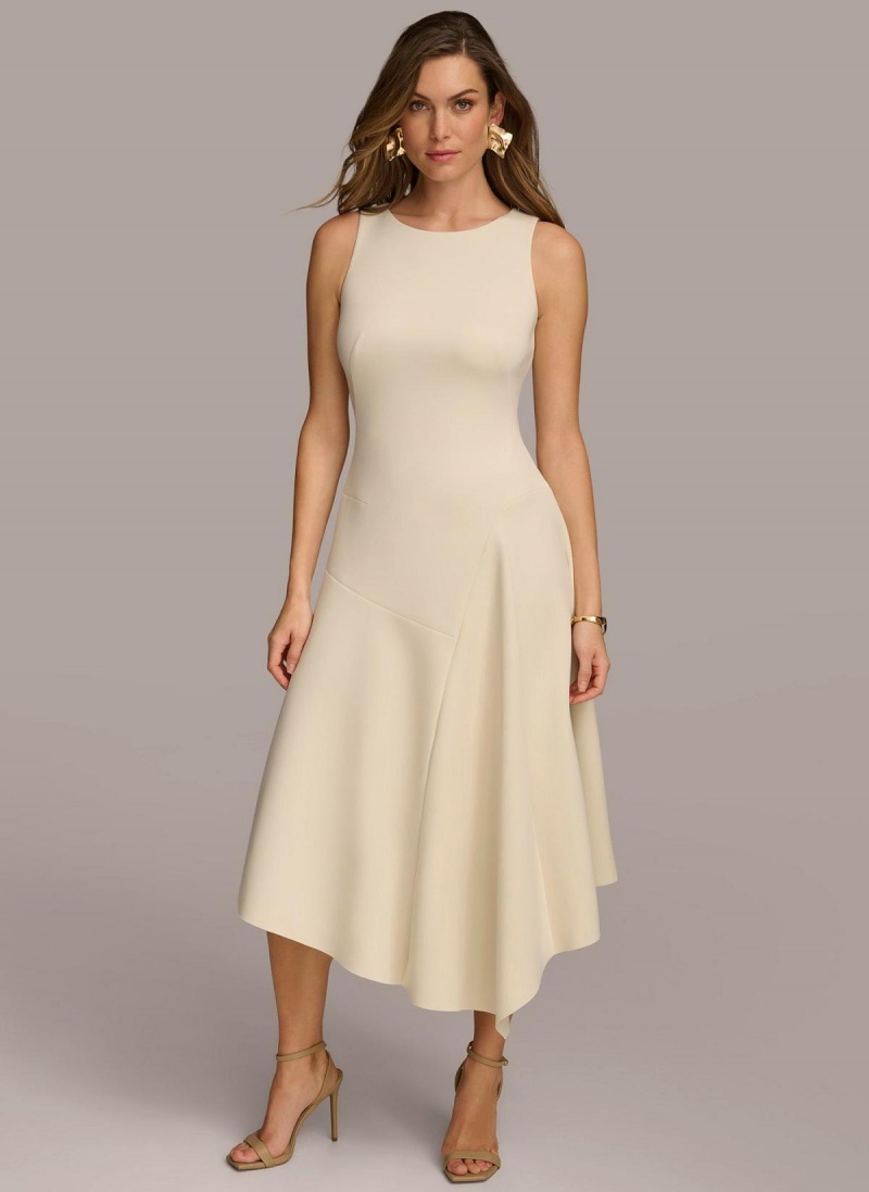 White Donna Karan Asymmetrical Midi Dress | MY_DK63029