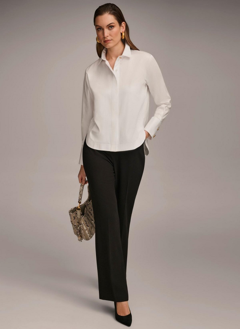 White Donna Karan Cotton Collared Button Down Sweaters and Tops | MY_DK30053